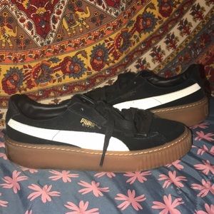 Black and white  platform puma suede shoes